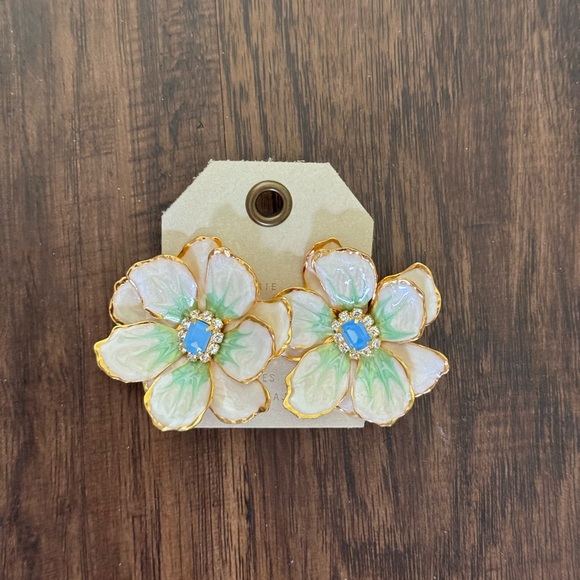 Anthropologie Floral Earrings with Green and Blue Details - Picture 5 of 8